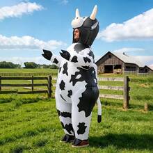 1pc (Blower Not Included) Cow Adult Inflatable Costume, Polyester Inflatable Role Play Cow Outfit Props, Suitable For Halloween, Carnival, Various Events And Parties - Black and White - View 4