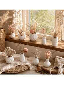 9pcs/Set Random Style White Mini Vase Decor Set, Miniature Landscape Ornament, Artificial Flower & Dried Flower Container, Suitable For Desktop, Bookshelf, Store Window Display, Restaurant Storage Scene Photography Props Home Decoration - One Size Fits All - View 5
