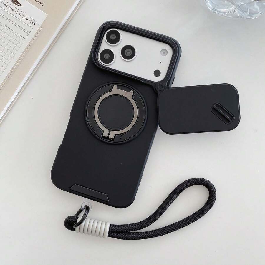 Order & Follow Store To Get Lanyard, Lens Slide Cover Push Window Bracket Anti-Drop Foldable Phone Case + Braided Rope + Hand Strap Phone Case/Compatible With Samsung FOLD8/Z FLIP8/FLIP7FE/FLIP6/FOLD8ULTRA/FOLD7/FOLD6/Foldable Phone Case - Black + Braided Rope - View 1