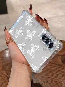 1pc Transparent Phone Case With White Lace Butterfly Pattern, Beautiful Line Art White Butterfly Design Transparent Anti-Drop Soft TPU Phone Protective Cover Compatible With Android Devices, Suitable For GALAXY, HONOR, Phones - Clear - View 4