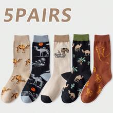 1/5 Pairs Personalized Camel Illustration Mid-Calf Socks, Retro Japanese Street Style Versatile Long Socks, Unisex - Multicolor - View 8