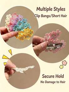 10/5pcs Embroidered Flower Hair Clips, Colorful Dopamine Hair Clips, Exquisite Hair Clips, Exquisite Headwear, Versatile For Daily Travel Use - Multicolor - View 4