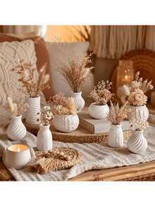 9pcs/Set Random Style White Mini Vase Decor Set, Miniature Landscape Ornament, Artificial Flower & Dried Flower Container, Suitable For Desktop, Bookshelf, Store Window Display, Restaurant Storage Scene Photography Props Home Decoration - One Size Fits All - View 7