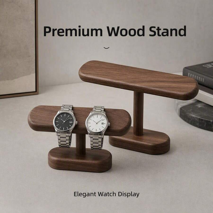 Rubber Wood Watch Holder Home Entryway Countertop Display Organizer Storage Rack Jewelry Bracelet Stand - Brown - View 1