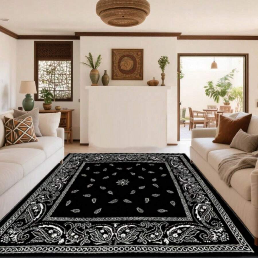 1pc Halloween Black And White Pattern Printed Carpet, Home Decor Rug, Living Room Large Carpet Sofa Mat Door Mat Coffee Table Mat Bedroom Carpet Bedside Rug, Suitable For Shopping Mall Cafe And More Scenes, Multiple Sizes Available, Soft And No Shedding - 5 - View 1