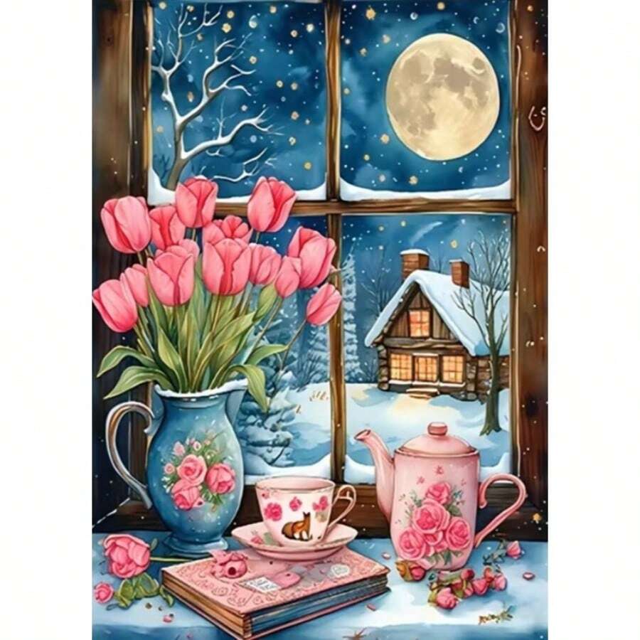 1PC DIY 5D Diamond Painting Kit Tulip Pattern - Round Full Diamond Art Mosaic Craft, Home Wall Decor, Unframed - No Frame - View 1