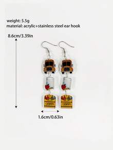 1Pair Stainless Steel Ear Hook Smooth Acrylic Bus Notebook Crayon Printed Drop Earrings For Women Girl Students Back To School Day Or Teacher's Day - Multicolor - View 6