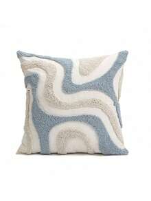 1pc Blue & White Asymmetrical Color Block Pillow Case, Flocked & Tufted Craft, Abstract Wave Texture Bohemian Cushion Cover, Decorative Pillowcase For Daily Room Bed Decor, Suitable For Sofa, Bedroom, Living Room Home Decoration, Pillow Insert Not Included - Multicolor - View 14
