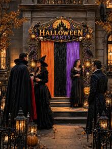 Halloween Door Decor Set, Halloween Party Entrance Arch Banner With Foil Fringe Curtain, Porch Sign Banner, Hanging Rope, Polyester Haunted House Doorway Backdrop, Suitable For Indoor/Outdoor Party Porch Yard Photo Booth Decoration - Multiple Styles - View 1
