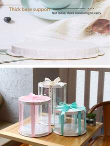 1pc Party Holiday Gift Box, Transparent Round With Random Ribbon, Christmas/Birthday Cake Box, 3-In-1 Handheld Birthday Gift, Wedding, Bouquet, Collection Decoration, Mother's Day, 18th Birthday Gift - Round White Lid White Base - View 9