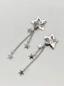 2pcs Silver Star Chain Tassel Hair Clips, Sweet Cool Side BB Clips, Suitable For Music Festival, Party, Daily Wear, Girly Atmosphere Hair Accessories - Multicolor - View 3
