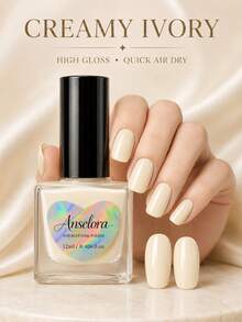 Anselora Creamy Ivory Water-Based Nail Polish, High Gloss Quick Air Dry Smooth Coverage Nail Varnish, 12ml No Lamp Needed Daily DIY Manicure - White - View 2