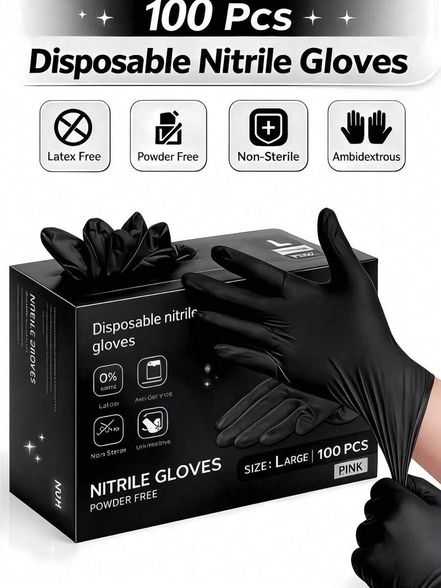 100pcs Powder-Free Latex-Free Wear-Resistant Oil-Proof Nitrile Examination Gloves, Suitable For Nail Art, Eyelash Extensions, Tattooing, Hair Dye Salon, Laboratory Operations, Hand Painting (Random Box Style) - Multicolor - View 1
