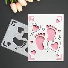 1pc Creative Footprint & Heart Metal Cutting Die, DIY Scrapbook Decoration Embossing Mold, Greeting Card Making Template, Suitable For Photo Album Card Making, Handmade Card Tool - Heart-shaped - View 4