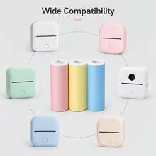Self‑Adhesive Continuous Paper Rolls, Color & White Background, For Mini Portable Label Printer, DIY Journal Sticker, Classification Marking - Multicolor - View 5
