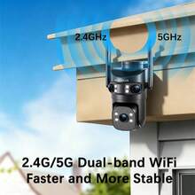 szsinocam 1 buah Kamera PTZ WiFi Tiga Lensa 1920P, Kamera Nirkabel Dual-Band 2.4G & 5G, Rotasi 360°, Pelacakan Manusia AI, Penglihatan Malam Berwarna, Audio Dua Arah, Didukung USB, TIDAK Termasuk Baterai & Panel Surya - Hitam - View 2
