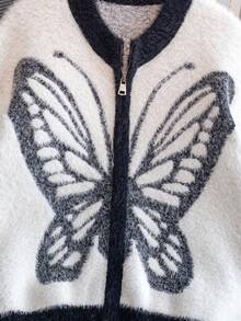 Girls' Street Style Butterfly Faux Mink Knit Cardigan Sweater Jacket, Suitable For Casual Daily Wear In Spring, Autumn And Winter - White - View 5