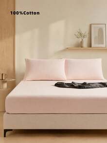 1pc Solid Light Pink Fitted Sheet, Mattress Protector, Mattress Cover, Fitted Sheet, Soft & Breathable, Fits Various Bed Sizes - Twin, Full, Queen, King, Deep Pocket Design Up To 11.8 Inches, Dorm Bedding, Back To School Bedding - Baby Pink - View 1