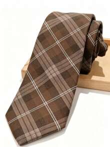 1PC Men's Fashion Striped Plaid Business Style Versatile Tie, Gift Choice - Brown - View 1