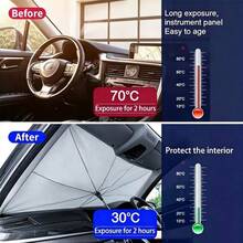 1pc Manual Folding Car Sunshade | Car Window UV Protection Sunshade, Business Gift, Practical Summer Car Accessory. Effectively Blocks Direct Sunlight And Lowers Interior Temperature. Easy To Fold And Store, Ideal Gift For Friends And Family. Can Also Be Used As An Umbrella In Special Circumstances (Fits Multiple Car Models, Slight Size Variations May Occur Due To Batch Differences). - Black - View 9