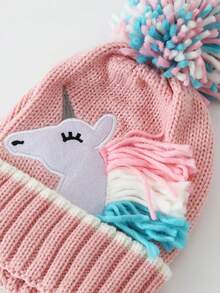Autumn/Winter Cartoon Unicorn Hat & Gloves Warm Children's Knitted Hat 2-Piece Set For Little Girls - Unicorn 3-piece Set - View 5