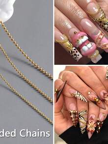 12pcs Metal Chain 3D Six-Color Nail Art Charms, Punk Alloy Nail Rivet Jewelry, Mixed Pearl Metal Chain Rivet Caviar Bead Jewelry, 3D Alloy Flat Back Rhinestone Nail Art DIY Decoration - Multicolor - View 6