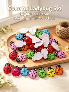 200/120pcs Colorful Mini Ladybug Ornaments, Tiny Resin Ladybug Figurines For Micro Landscape, Fairy Garden, DIY Crafts, Potted Plant Decoration, Multicolor Self Adhesive Ladybug Decor Accessories[60/30/1pc] - Multiple Styles - View 6
