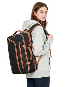 1pc Large Capacity Business Travel Backpack With Luggage Strap And USB Charging Port. Multi-Compartment Laptop Backpack With Separate Shoe Compartment And Luggage Sleeve. Practical Student Laptop Bag With Laptop Compartment. Solid Color Sports Backpack With Handle. High Capacity Student Backpack. - Black - View 10