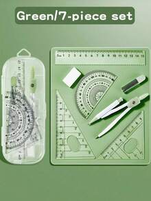 Transparent Storage Box/7-Piece Compass Set - Includes A Protractor And Ruler For Precise Geometric Drawing, As Well As A Triangle Ruler And A Complete Set Of Stationery. Multi-Functional Exam And Study Stationery Kit. Back To School. - E - View 5