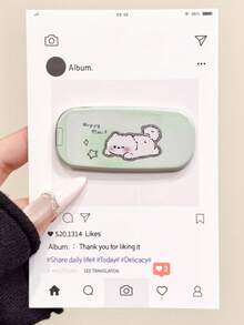 1pc Korean Cartoon Doodle Cat Sticker Mirror Stand, Suitable For Phone Case, Tablet, Desktop Makeup Mirror Decoration - Multicolor - View 2