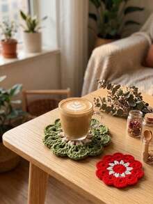 2pcs/Set Vintage Floral Crochet Coaster Set, Handmade Knitted Flower Round Drink Coaster, Boho Table Cup Mat, Heat‑Resistant Decorative Coaster For Room Decor Kitchen Christmas Gifts. Saudi Today - Multicolor - View 2
