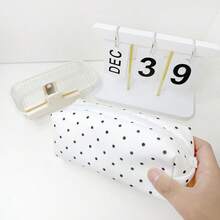1pc Large Capacity Polka Dot Stationery Storage Bag, Dual Use As Makeup Bag And Korean Style Pencil Case, Simple Portable Durable Zipper Pencil Pouch, Stationery Organizer, Suitable For School, Office And Home Use, Suitable For Girls, All Seasons, Also Suitable For Desk Decoration, Back To School Essential - Random Color - View 4