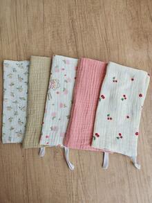 Baby Floral Face Towel 4-Layer Gauze Small Square Cloth, Infant Drool Bib, Face Cloth, Pure Cotton Feeding Bib, Handkerchief - Multicolor - View 7