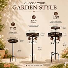 Allvendra Double-Tier Bird Bath And Bird Feeder Garden Stake, Outdoor Metal Bird Water Bowl And Seed Tray With Decorative Flower Butterfly Design For Yard, Patio, Lawn And Garden Decor - Outdoor Metal Bird Bath and Seed Tray Set - View 3
