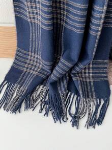 1pc Plaid Casual Polyester Scarf For Autumn/Winter - 6#Navy Blue - View 4