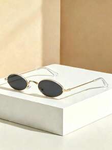 1 Pair Fashionable Modern Vintage Premium Versatile Small Frame Metal Decorative Glasses - Gold - View 4
