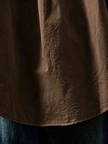 Women's Letter Embroidered Button Shirt, Casual - Brown - View 3