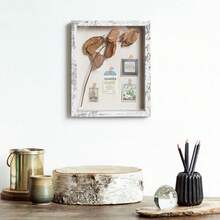 8x10 Shadow Box Frame With Linen Back - Real Glass, Push Pins Included, Sturdy Rustic Memory Display Case, Fits 6.8x8.8 Inserts, Distressed White - Style TypeA - View 7