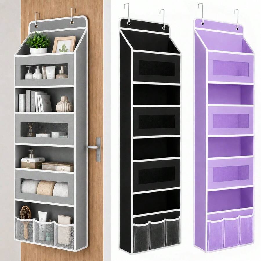 4-Tier High-Quality Multi-Pocket Upgraded Hanging Storage Bag, Reinforced Composite Fabric, Nordic Style Hanging Design, 4+3 Pocket Layout, Includes Extra Mesh Pocket, Durable Material, Suitable For Door, Wall, Bedroom, Bathroom, Pantry Storage, Space-Saving, Storage Box, Closet Organization, Increase Storage Space - View 1