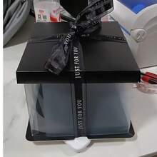1pc Transparent Gift Box - Artificial Rose Bear Packaging Box - DIY PVC Transparent Gift Box - Wedding And Birthday Decoration (Includes Ribbon) - Black - View 11