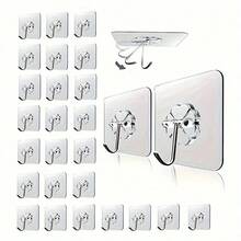 Transparent Self-Adhesive Hooks, Used For Hanging, Heavy Duty Wall Hooks, Self-Adhesive Sticky Hooks, Multi-Function Hooks - White - View 1