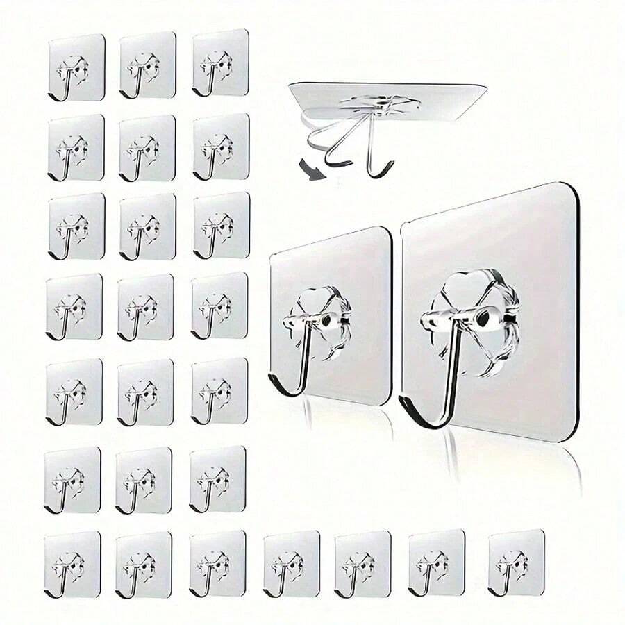 Transparent Self-Adhesive Hooks, Used For Hanging, Heavy Duty Wall Hooks, Self-Adhesive Sticky Hooks, Multi-Function Hooks - White - View 1