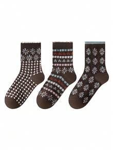 ZUJO 3 Pairs Vintage Women's Cable Knit Ruffle Mid-Calf Socks, Daisy Floral Slouch Socks, Comfortable & Warm, Suitable For Spring, Autumn, Winter - Multicolor - View 6