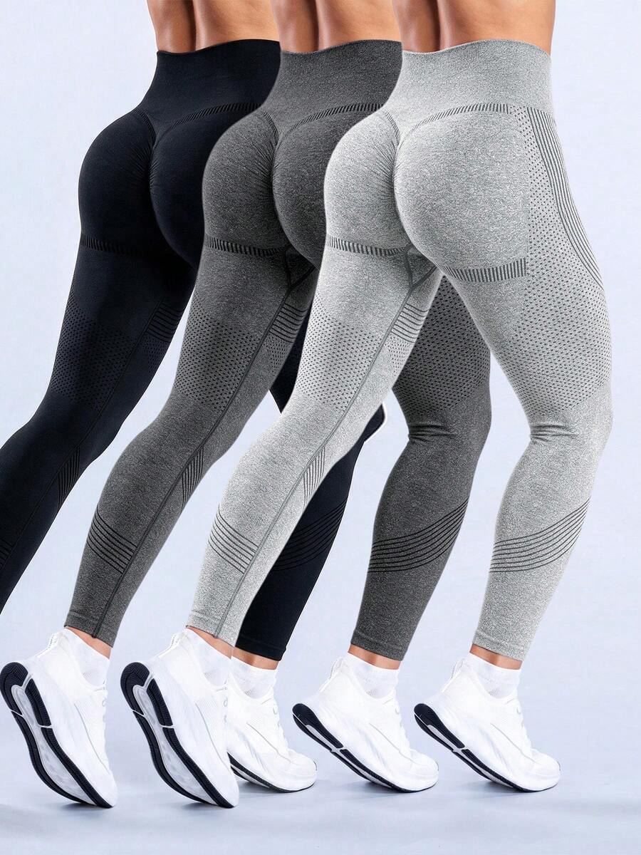 3pcs Women's Seamless Outdoor Sports Yoga Pants, High Waist High Elastic Moisture-Wicking, Peach Hip Flattering, Spring/Summer Fall