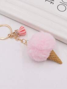 1pc Ice Cream Keychain Bag Charm Cartoon Plush Pendant Car Key Chain Ring Cute Zinc Alloy Bag Decoration Pendant For Daily Use - Multicolor - View 6