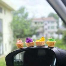 4pcs Fruit Basket Car Decor Ornaments With Adhesive Pads, Suitable For Car Interior, Center Console, Desktop Computer Screen, Office Workstation Decoration - Fruit Basket Decor - View 2