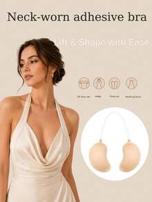1pc Mango-Shaped Adhesive Bra With Detachable Transparent Straps, Suitable For Weddings, Parties And Formal Dresses - Multi-color - View 1