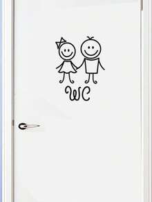 Cartoon Graphic Door Sticker, Black PVC Toilet Sign Sticker For Home Decor, Stickers, Wall Decal, Vinyl Decal For Home Decorations, Spring Decoration Items Refresh Your Home, Festival Decoration Stickers Gifts Birthday Graduation - Multicolor - View 3
