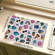 Colorful Toy Print Pattern Drainage Mat/Absorbent Mat/Drying Mat Coffee Machine Dish Drying Mat - Absorbent Polyester Tabletop Protector Mat With Rubber Non-Slip Backing, For Kitchen Countertop Decoration - Home Bar And Dining Table Placemat - Multicolor - View 13