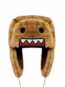 Autumn/Winter Outdoor Novelty Cartoon Design Embroidered Double-Layer Padded Warm Coral Fleece Earflap Hat - Camel - View 8